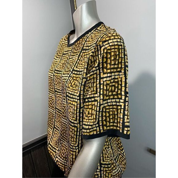 Size 14, Yves St. Clair vintage blouse in black & yellow ochre, button in back. - Picture 3 of 6